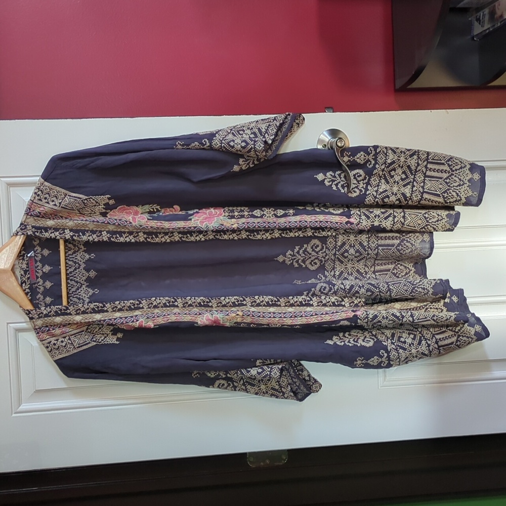 Johnny Was Grey Floral Embroidered 'Helena' Kimono XL